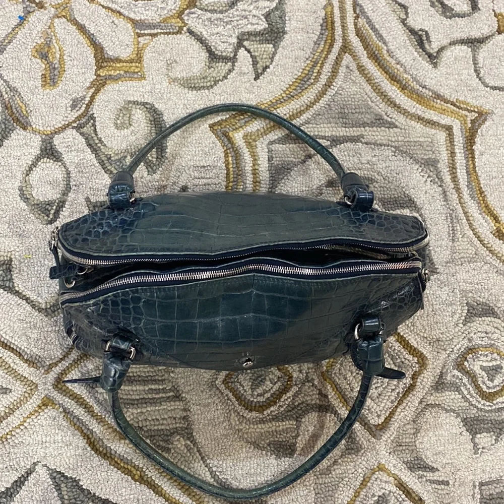💕 Furla gorgeous turquoise crocodile Italian leather x large satchel bag 💕